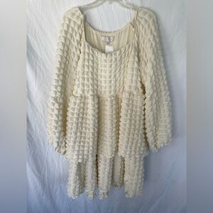 Simply Southern Cream Textured Puff Midi Dress Size Large NWT